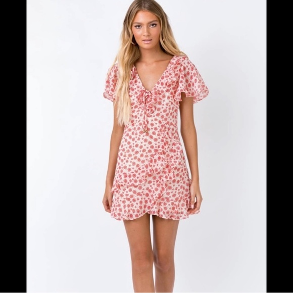 New PRINCESS POLY Desert Duck Mini Dress Red White Dainty Floral Ruffles Sun - Picture 4 of 13